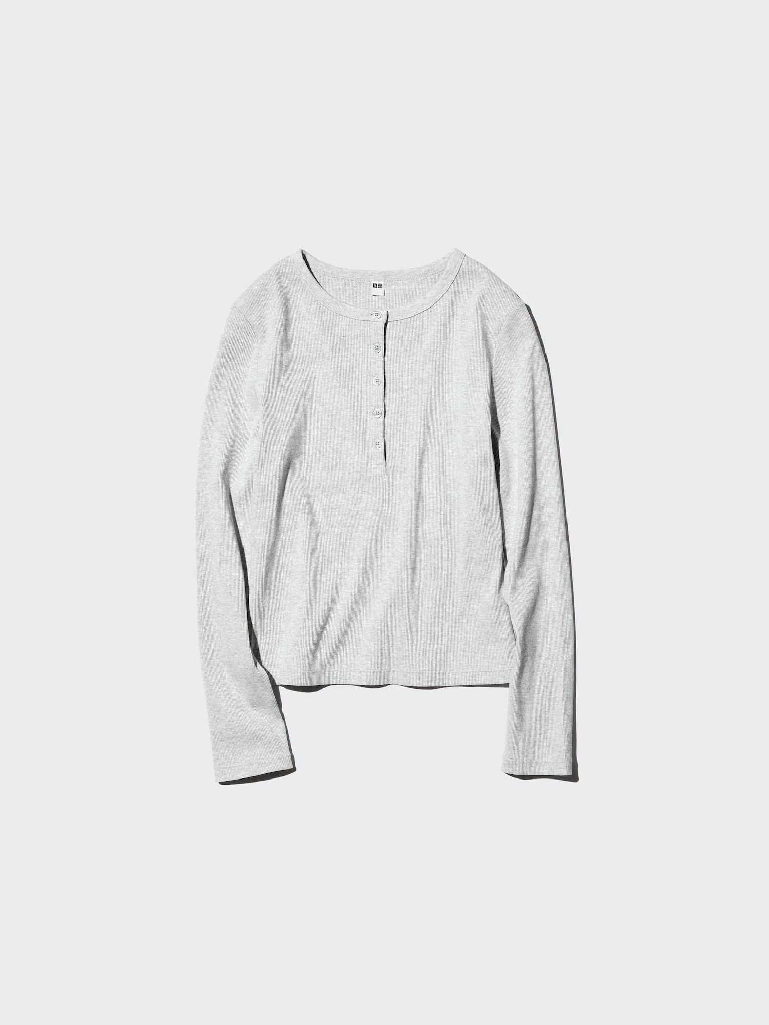 UNIQLO Women's Ribbed Henley T-Shirt Light Gray Small