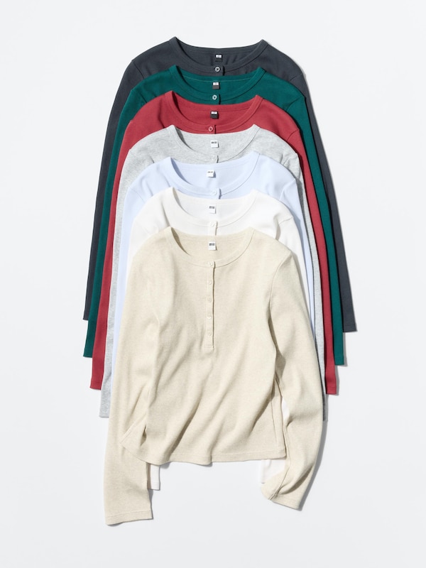 Ribbed Henley Neck T-Shirt