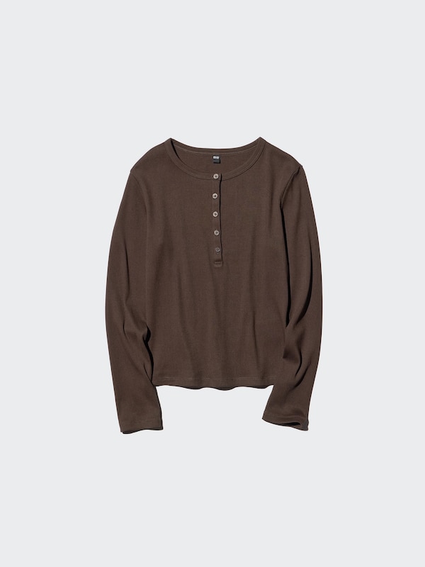 Ribbed Henley Neck T-Shirt