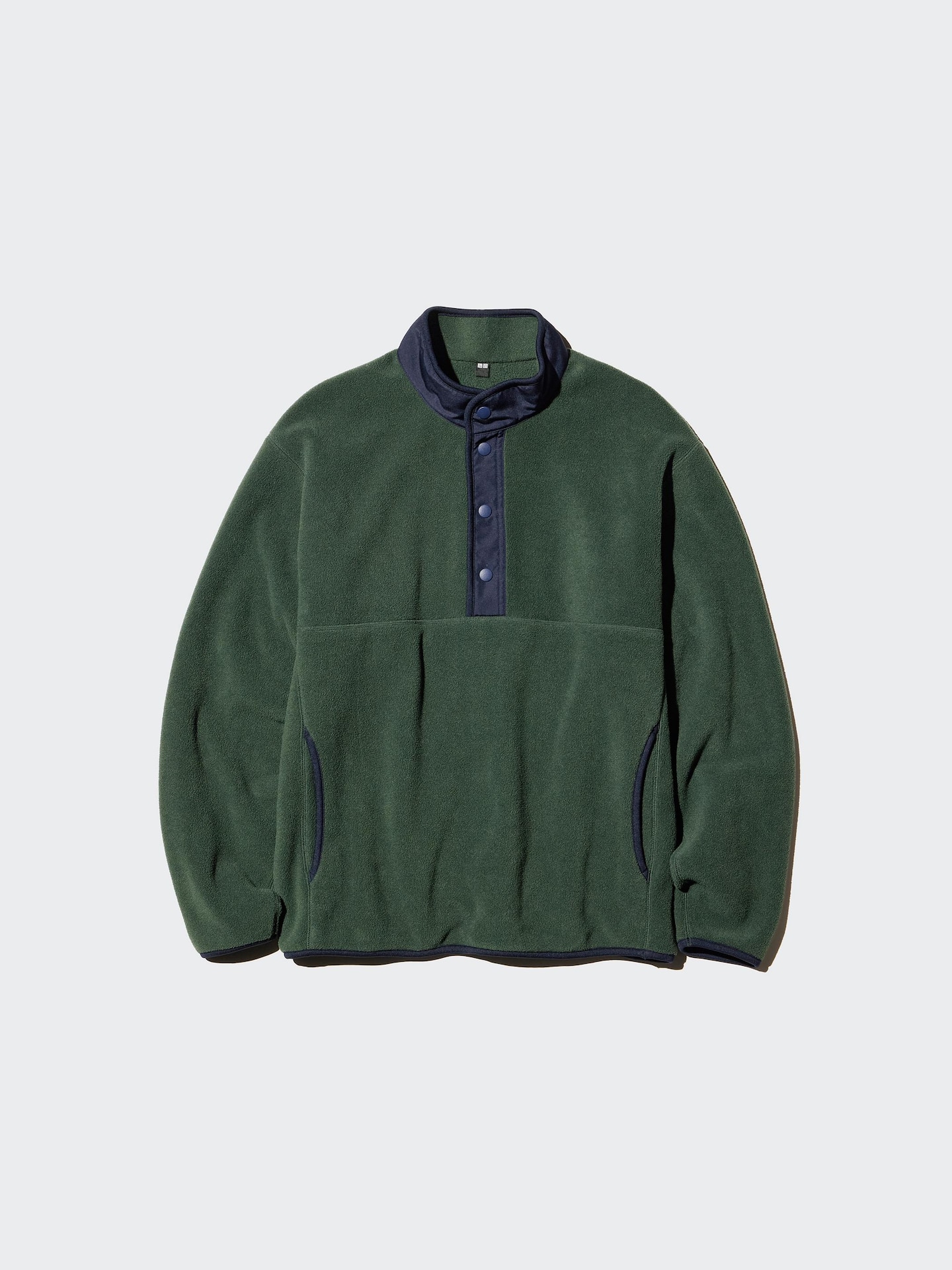 Свитер Uniqlo Fleece Button-Up Pullover, цвет: Тёмный зелёный — фото 8