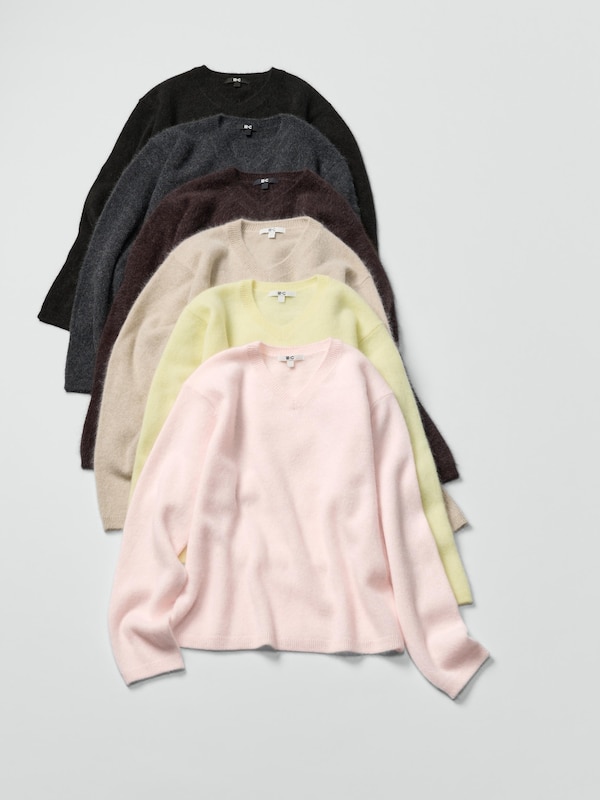 Fluffy Cashmere Relaxed V-Neck Sweater