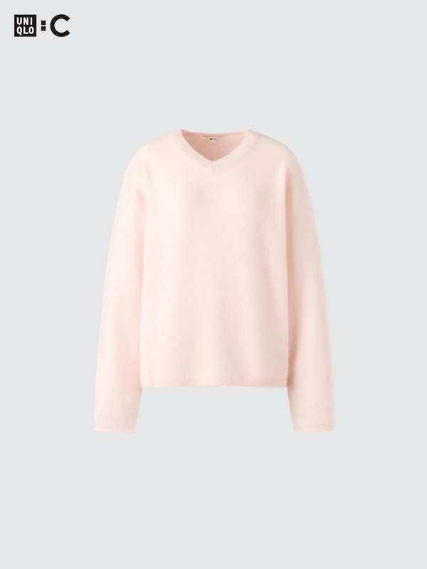 Fluffy Cashmere Relaxed V-Neck Sweater