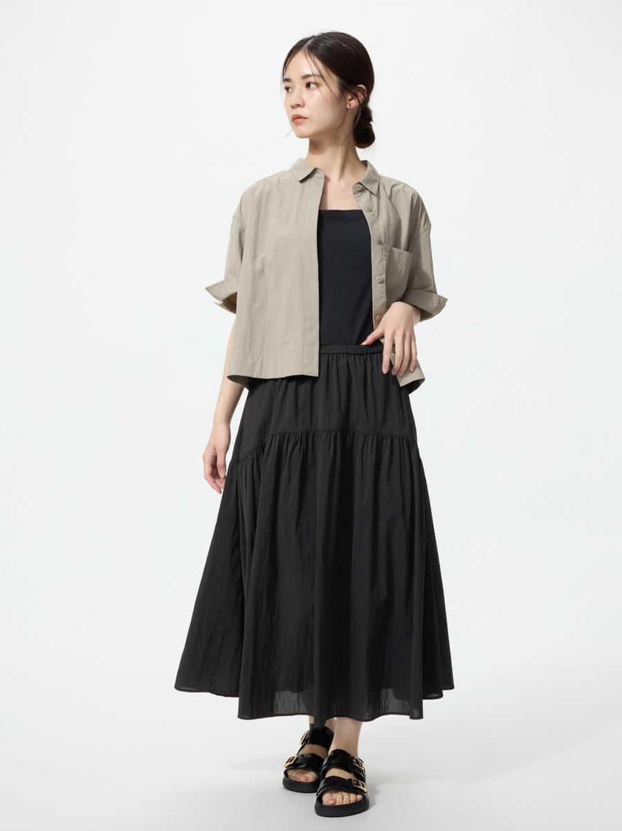 UNIQLO Women's Nylon Gather Skirt, Black,