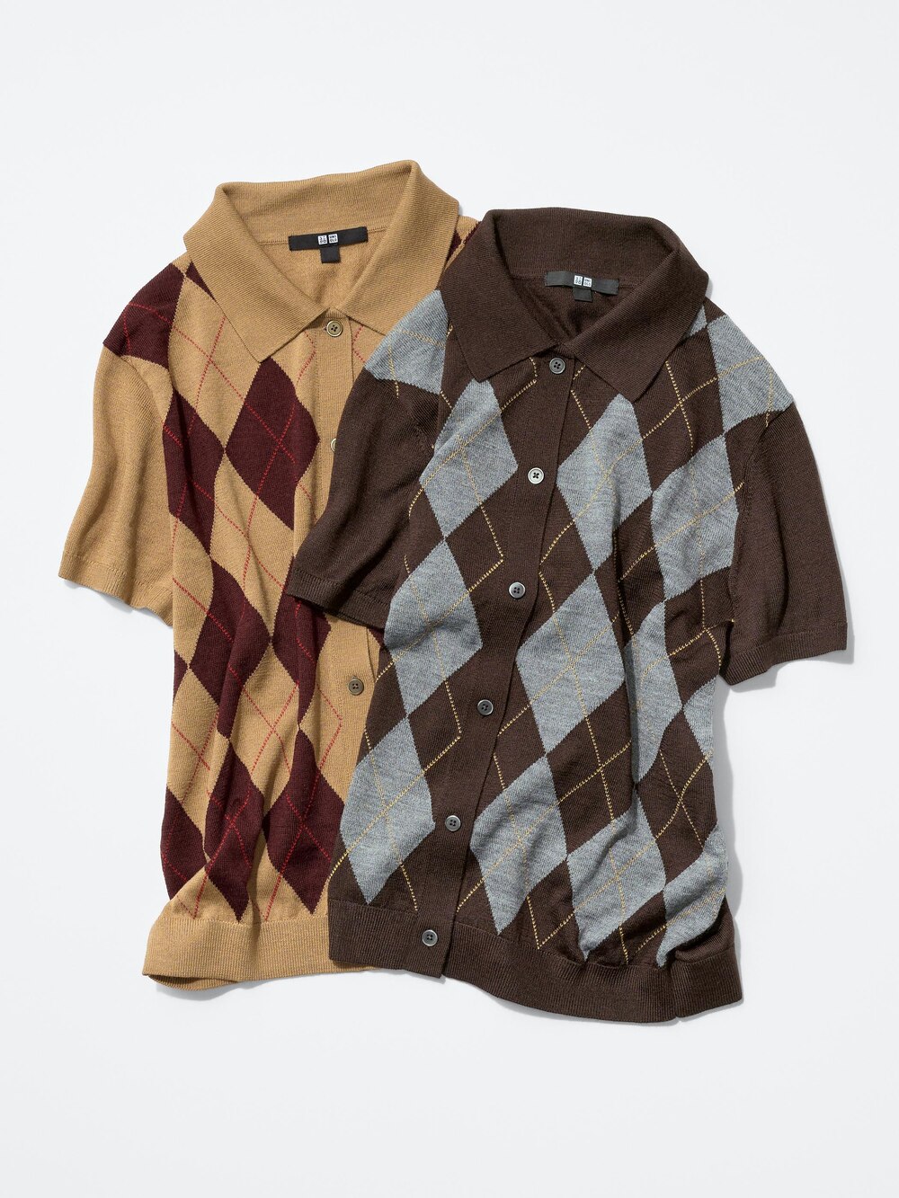 Uniqlo Merino Blend Polo Cardigan | Short Sleeve | Argyle — фото 3