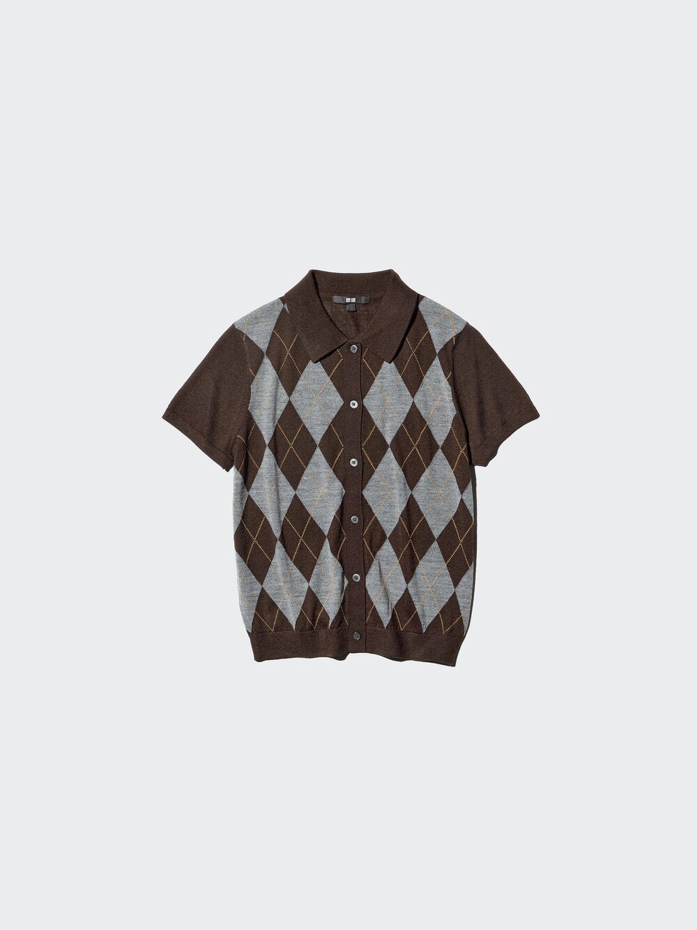 Uniqlo Merino Blend Polo Cardigan | Short Sleeve | Argyle — фото 4