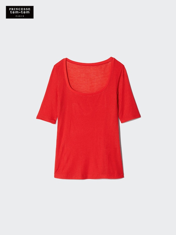 T-shirt HEATTECH en cachemire mélangé (Col danseuse, maille pointelle)