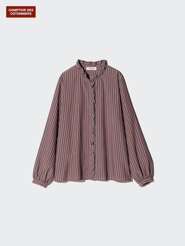 Rayon Blend Shirt (Frill, Striped)