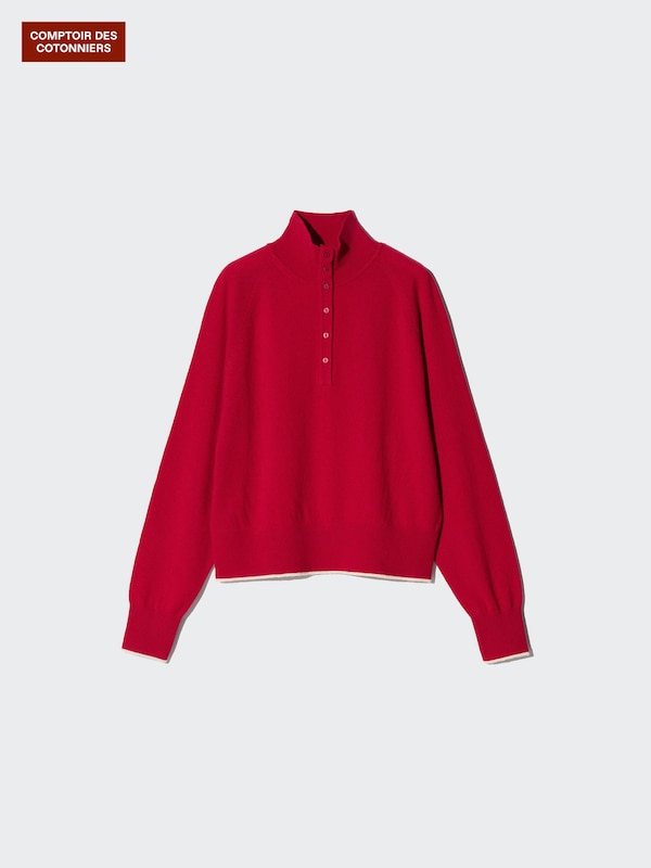 100% Cashmere High Neck Button Jumper