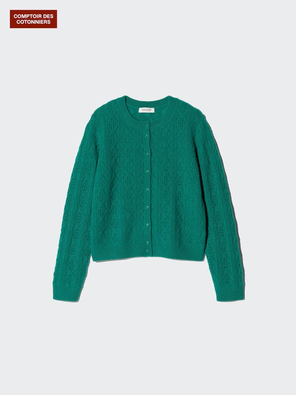 Pointelle Crew Neck Cardigan