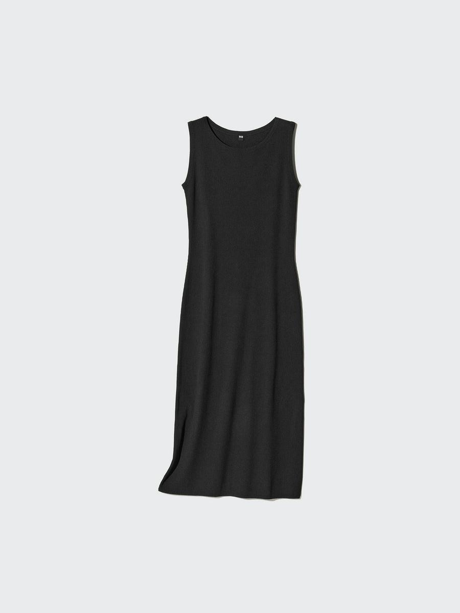UNIQLO Women's Washable Ribbed Knit Dress, Black, Large