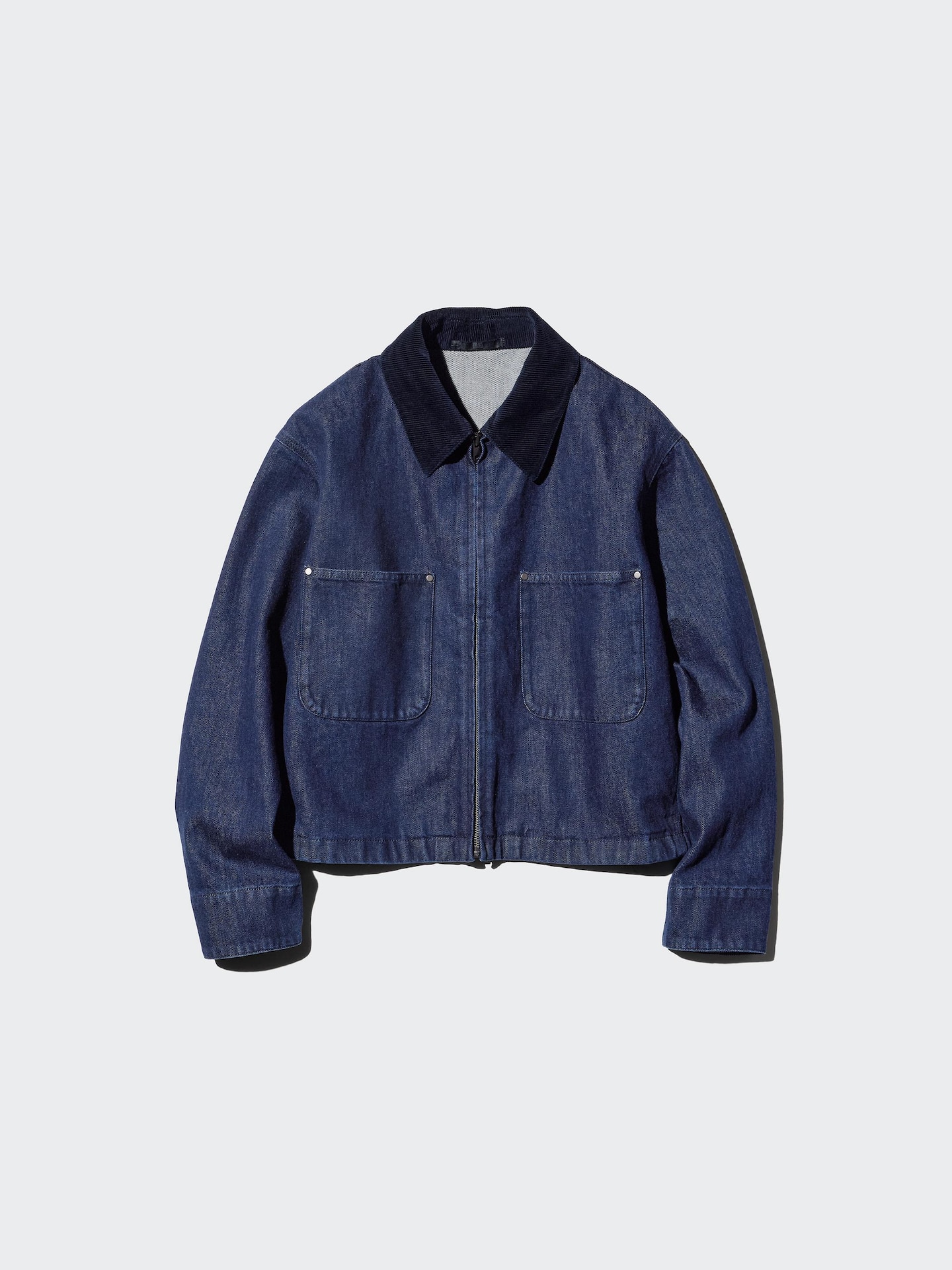 Женская короткая куртка Uniqlo на молнии, деним, цвет: Тёмно-синий — фото 8