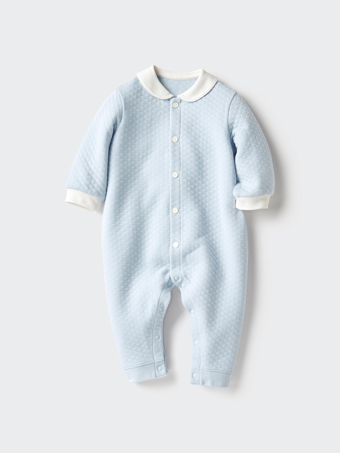 Детский стёганый комбинезон Uniqlo с длинным рукавом и воротником, цвет: Светлый синий — фото 1