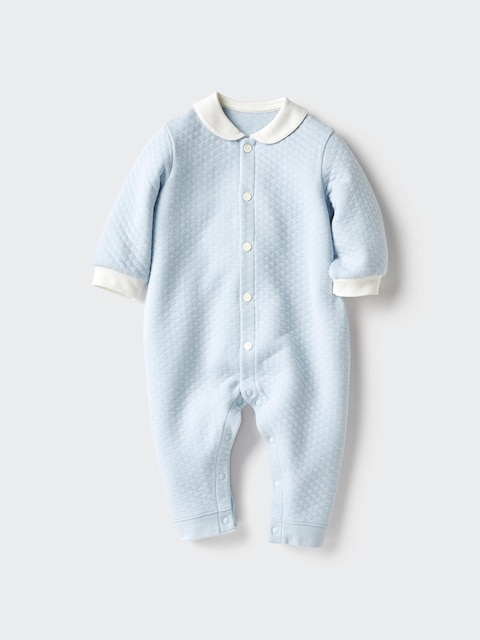 Детский стёганый комбинезон Uniqlo с длинным рукавом и воротником, цвет: Светлый синий
