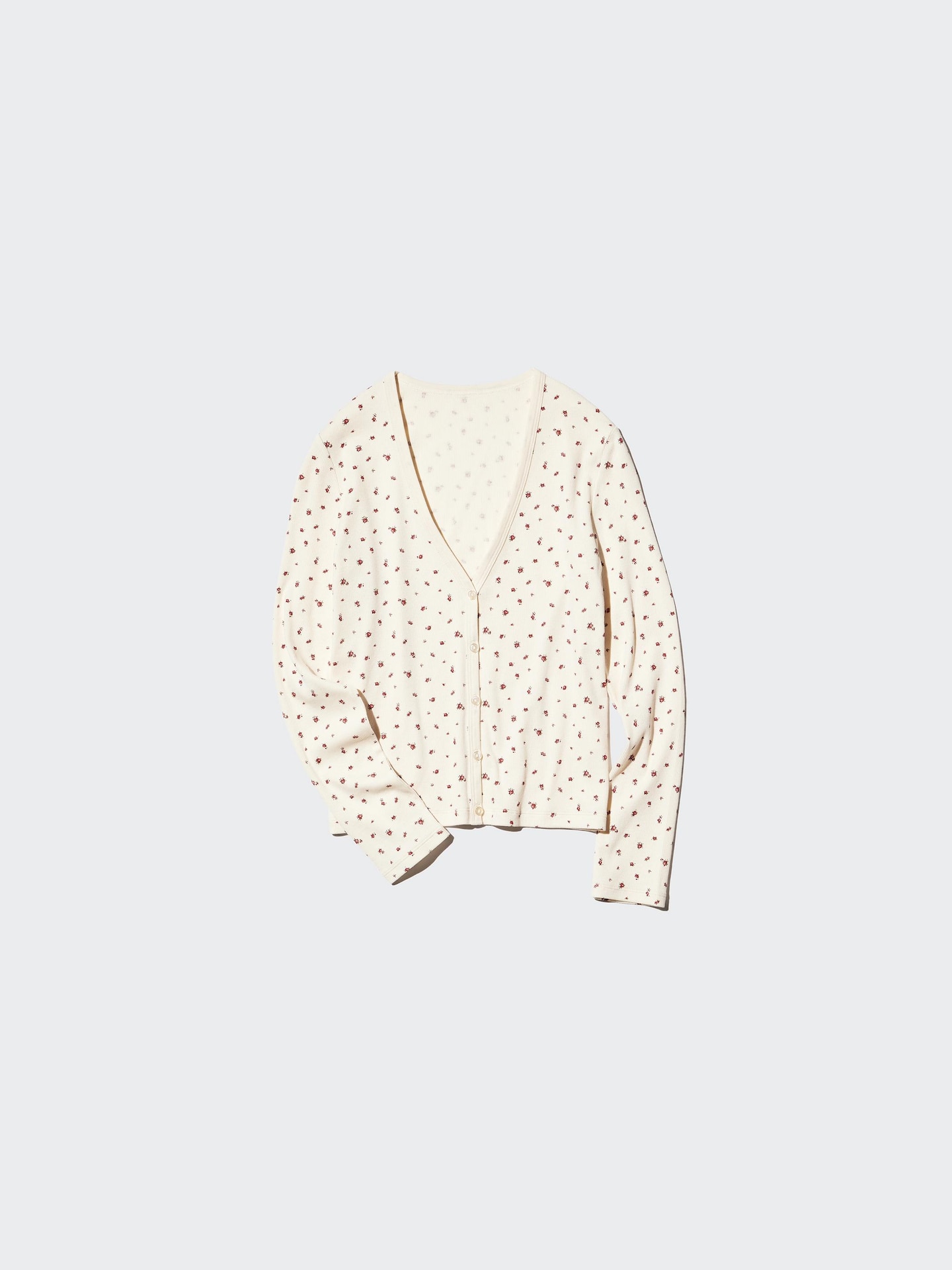 Женский кардиган Uniqlo в рубчик с V-образным вырезом, цветочный принт, цвет: Тёмно-синий — фото 5