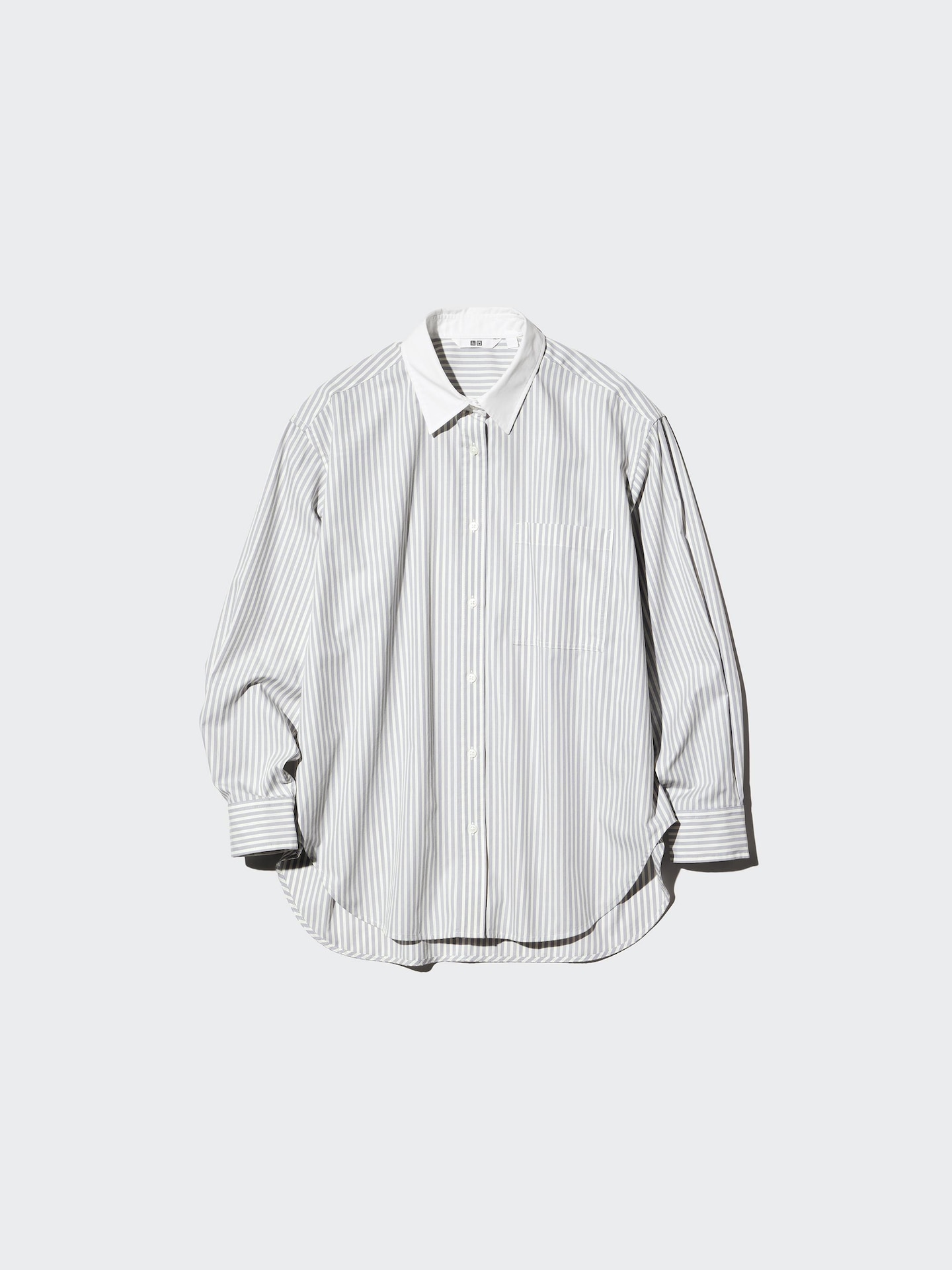 Женская рубашка Uniqlo Cotton Oversized Shirt Striped, цвет: Синий — фото 5