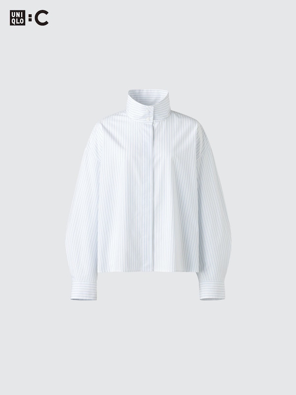 Cotton Stand Collar Shirt (Striped)