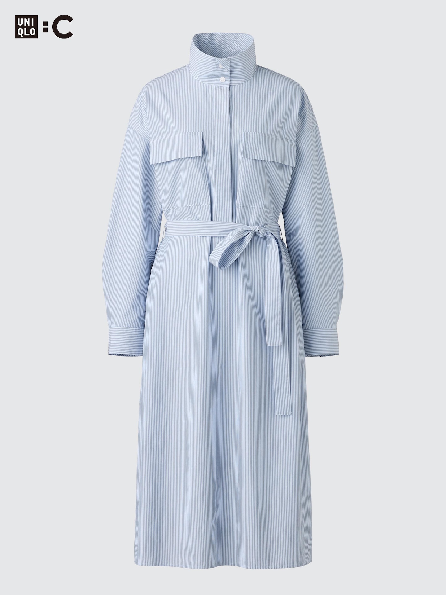 Женское платье Uniqlo Cotton Stand Collar Dress Stripe, цвет: Бежевый — фото 5
