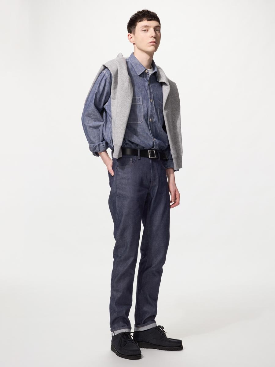 Uniqlo Men's Slim Straight Jeans Selvedge Tall, Navy, 27 Inch