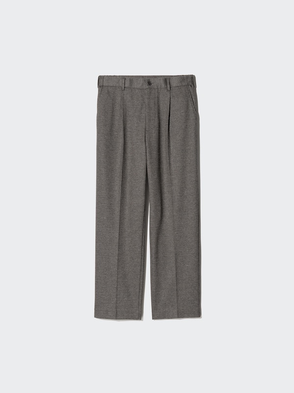 Pleated Wide Trousers (Brushed Jersey, Houndstooth)