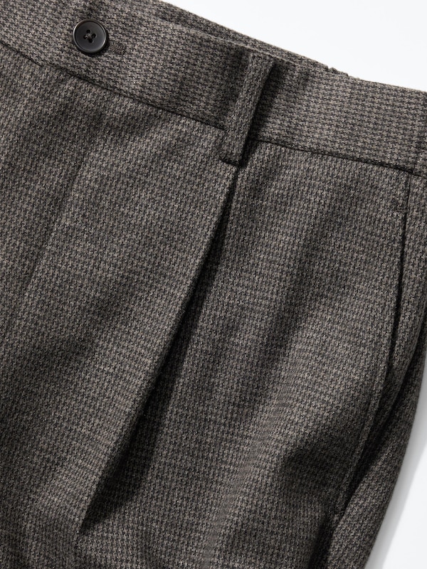 Pleated Wide Trousers (Brushed Jersey, Houndstooth)