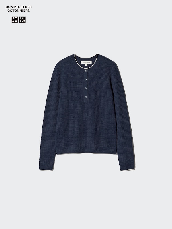 Merino Blend Henley Neck Sweater