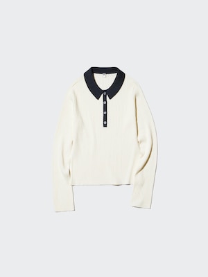 3D Knit Merino Blend Ribbed Polo Sweater