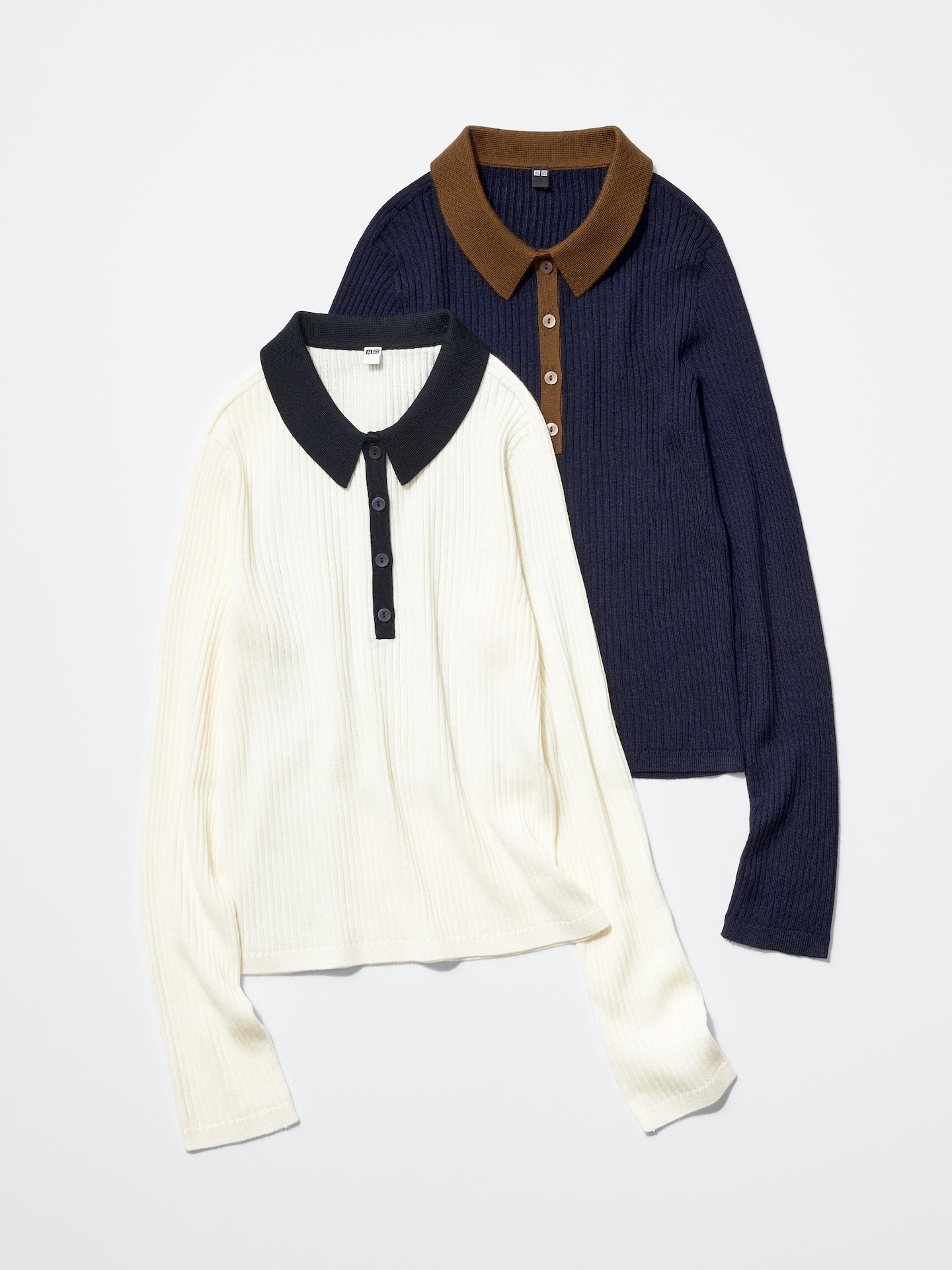 Женский свитер Uniqlo 3D Knit Merino Blend Polo, цвет: Тёмно-синий — фото 3