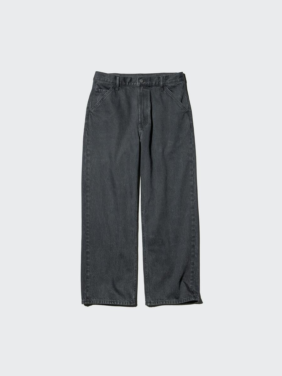 Uniqlo Men's Baggy Straight Jeans, Dark Gray, 28 Inch