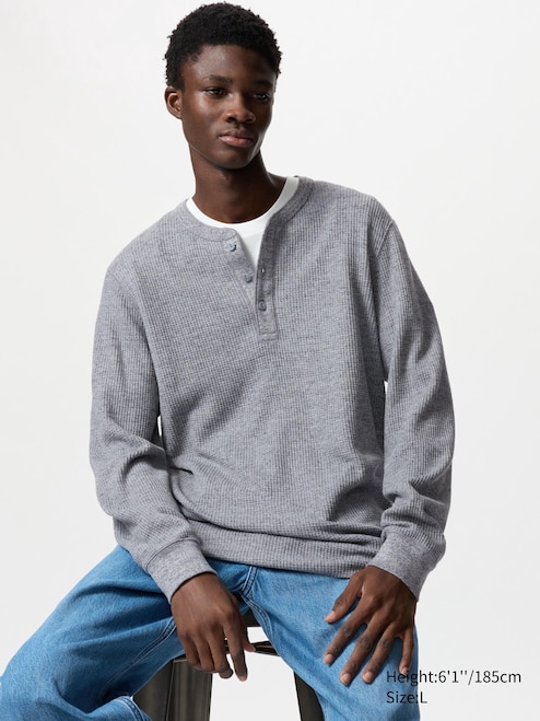Mens Henley Waffle Long Sleeve MEN'S WAFFLE HENLEY NECK LONG