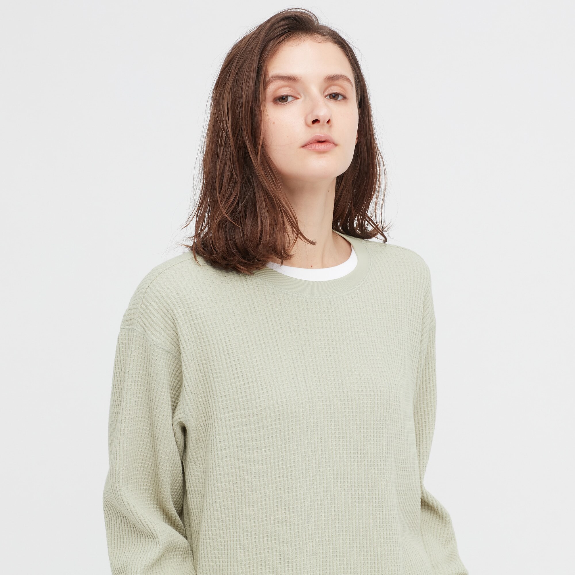 WOMEN'S WAFFLE CREW NECK LONG SLEEVE T 