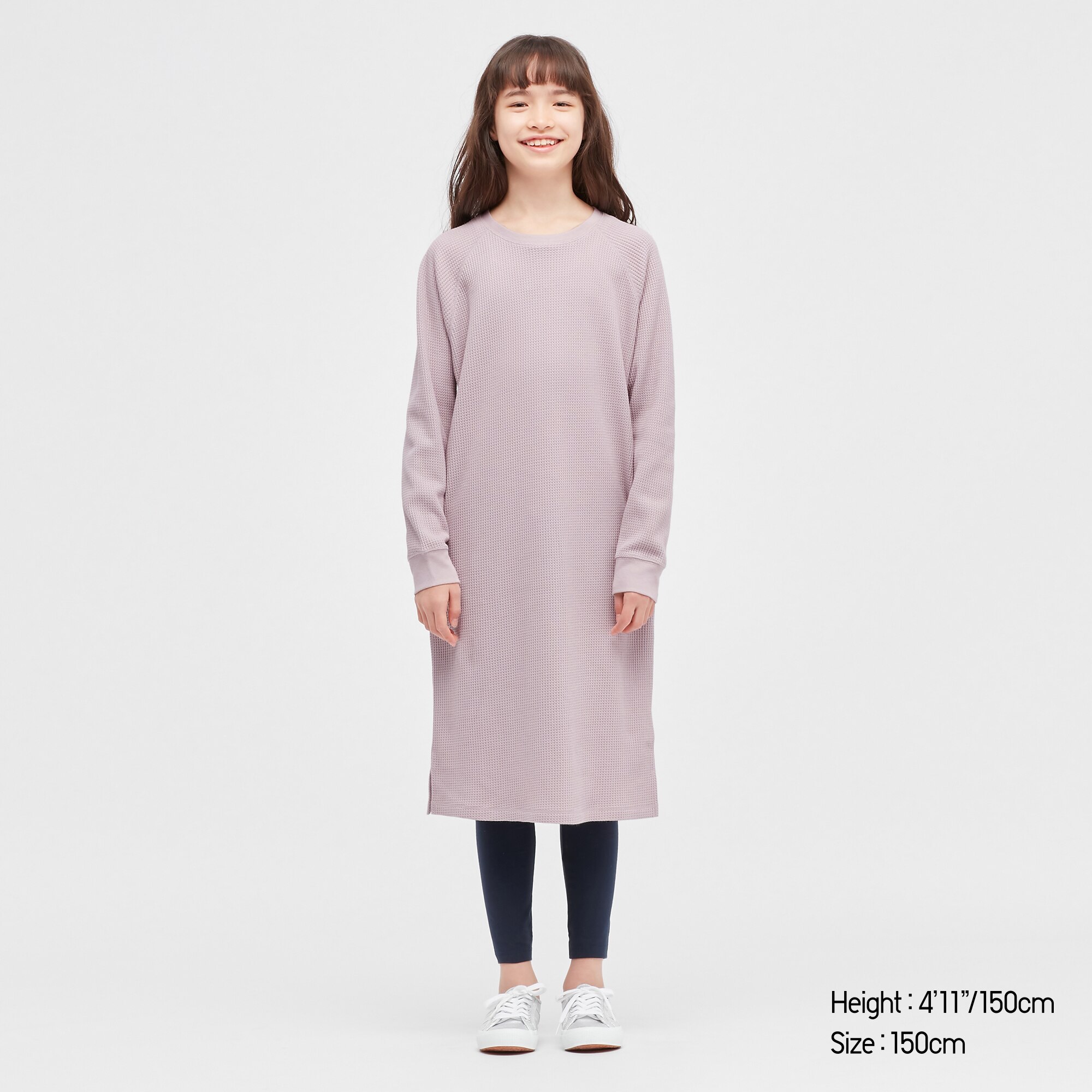 GIRLS WAFFLE LONG SLEEVE DRESS | UNIQLO CA