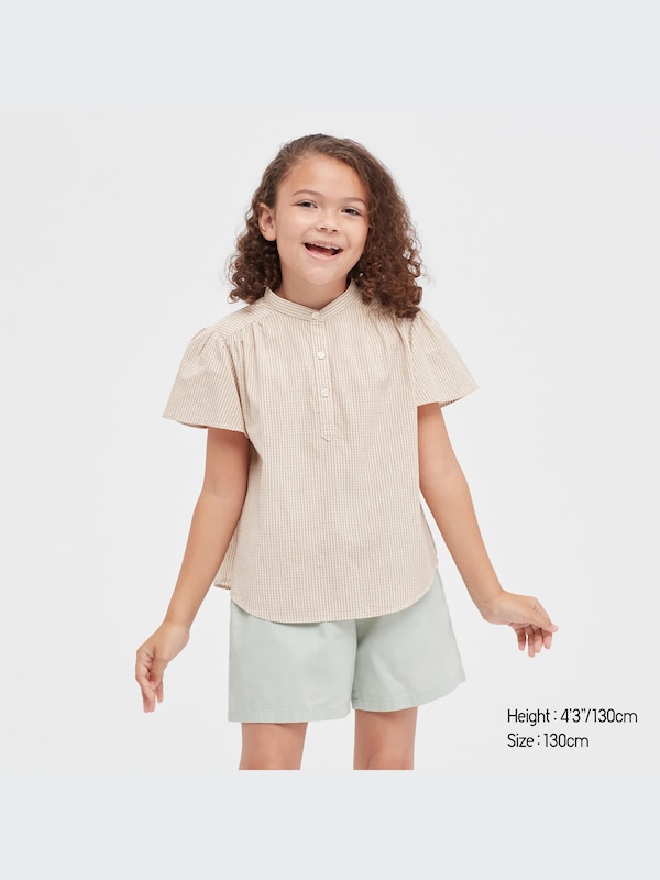 GIRLS Gingham Checked Short Sleeve Blouse