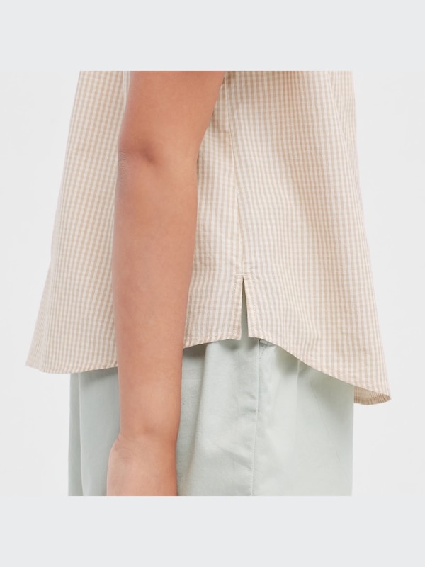 GIRLS Gingham Checked Short Sleeve Blouse