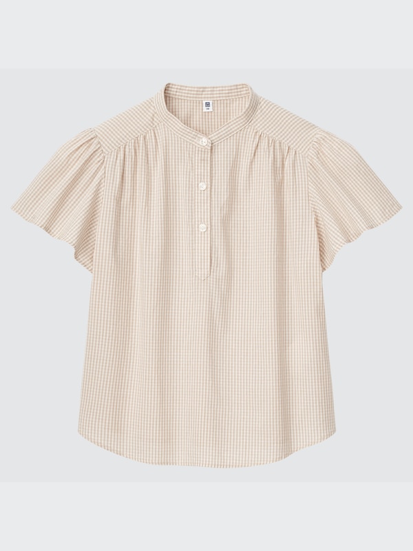 GIRLS Gingham Checked Short Sleeve Blouse