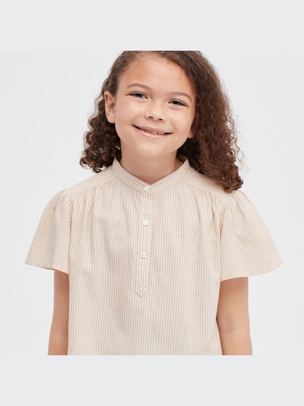 GIRLS Gingham Checked Short Sleeve Blouse
