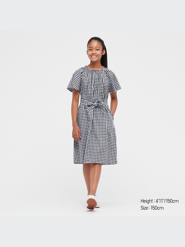 GIRLS Gingham Checked Short Sleeve Shirt dress