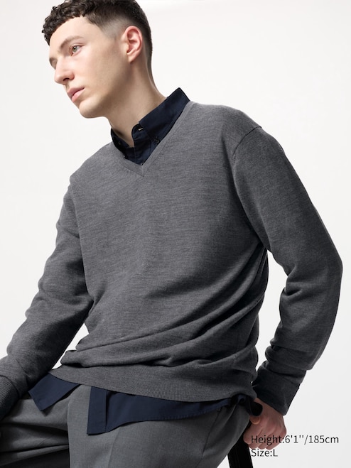 Wool V Cut Sweatshirt Edit By Trendyol Navy Blue V-Neck Detailed