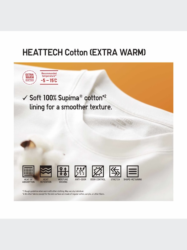 HEATTECH Cotton V Neck Long Sleeve T-Shirt (Extra Warm)