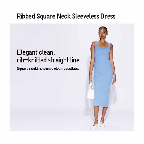 WOMEN'S RIBBED SQUARE NECK SLEEVELESS DRESS