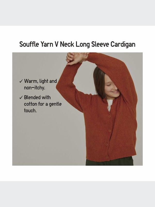GIRLS Souffle Yarn V Neck Cardigan