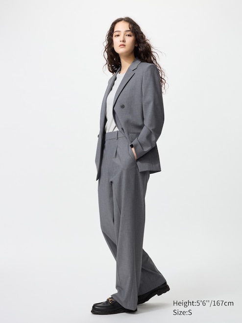 Women Midnight Black Pleated High-Rise Wide-Leg Wool Trousers | Stella