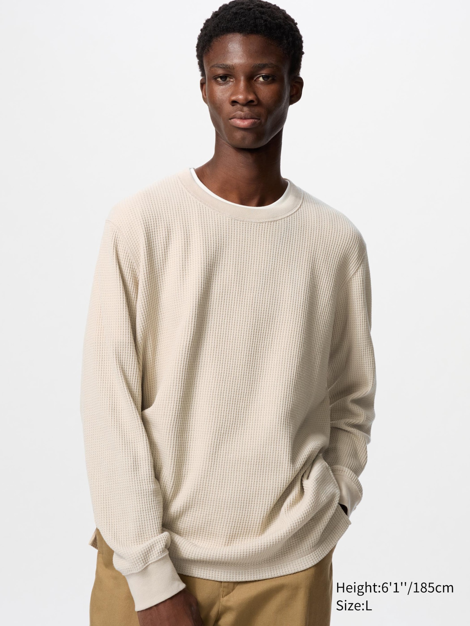 Men's waffle crew neck long sleeve hotsell