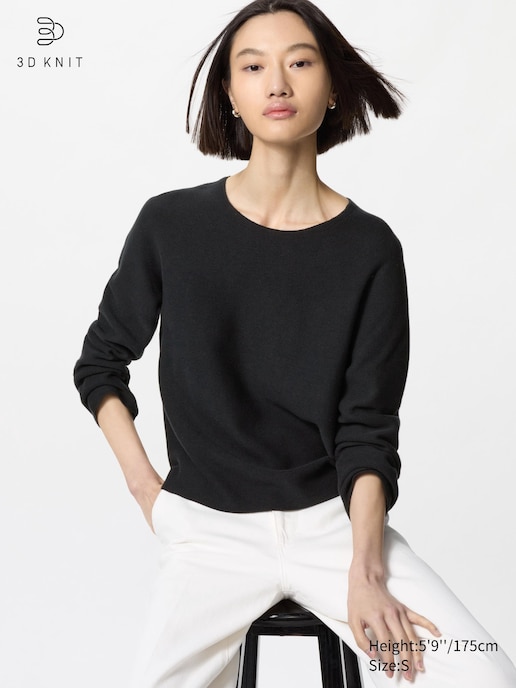 3D Knit Cotton Crew Neck Sweater