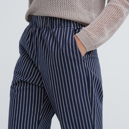 WOMEN'S COTTON RELAXED ANKLE PANTS (STRIPED)
