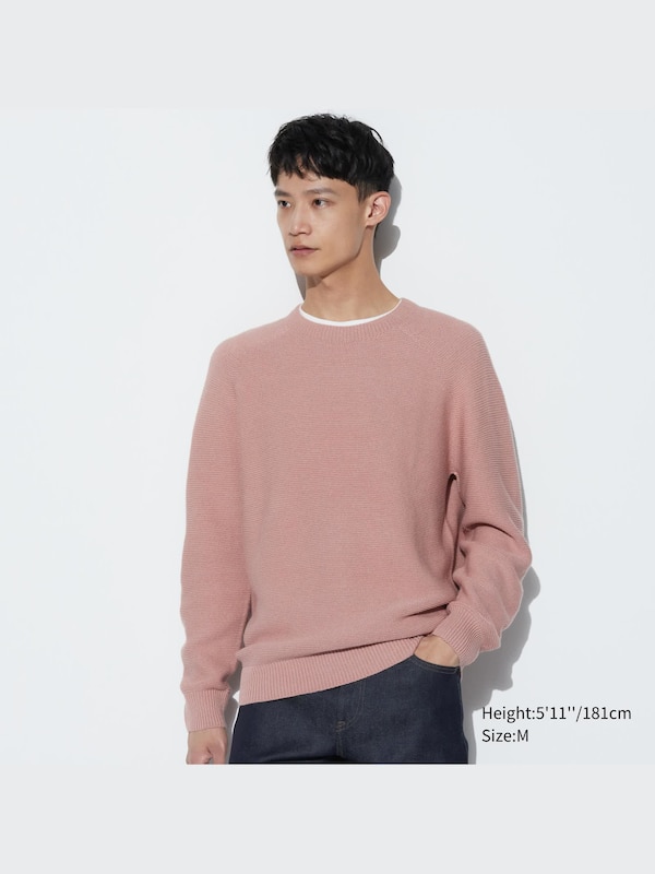 3D Knit Long Sleeve Crew Neck Sweater