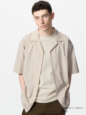 Cotton Blend Casual Short Sleeved Shirt (Open Collar)