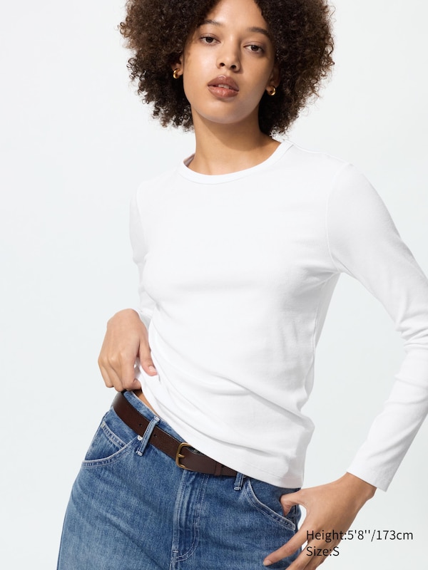Soft Ribbed Crew Neck Long Sleeve T-Shirt