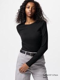 Soft Ribbed Crew Neck Long Sleeve T-Shirt