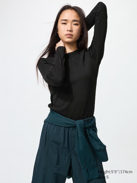 Soft Ribbed Crew Neck Long Sleeve T-Shirt