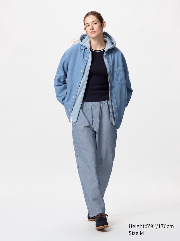 Cotton Relaxed Ankle Pants (Striped)